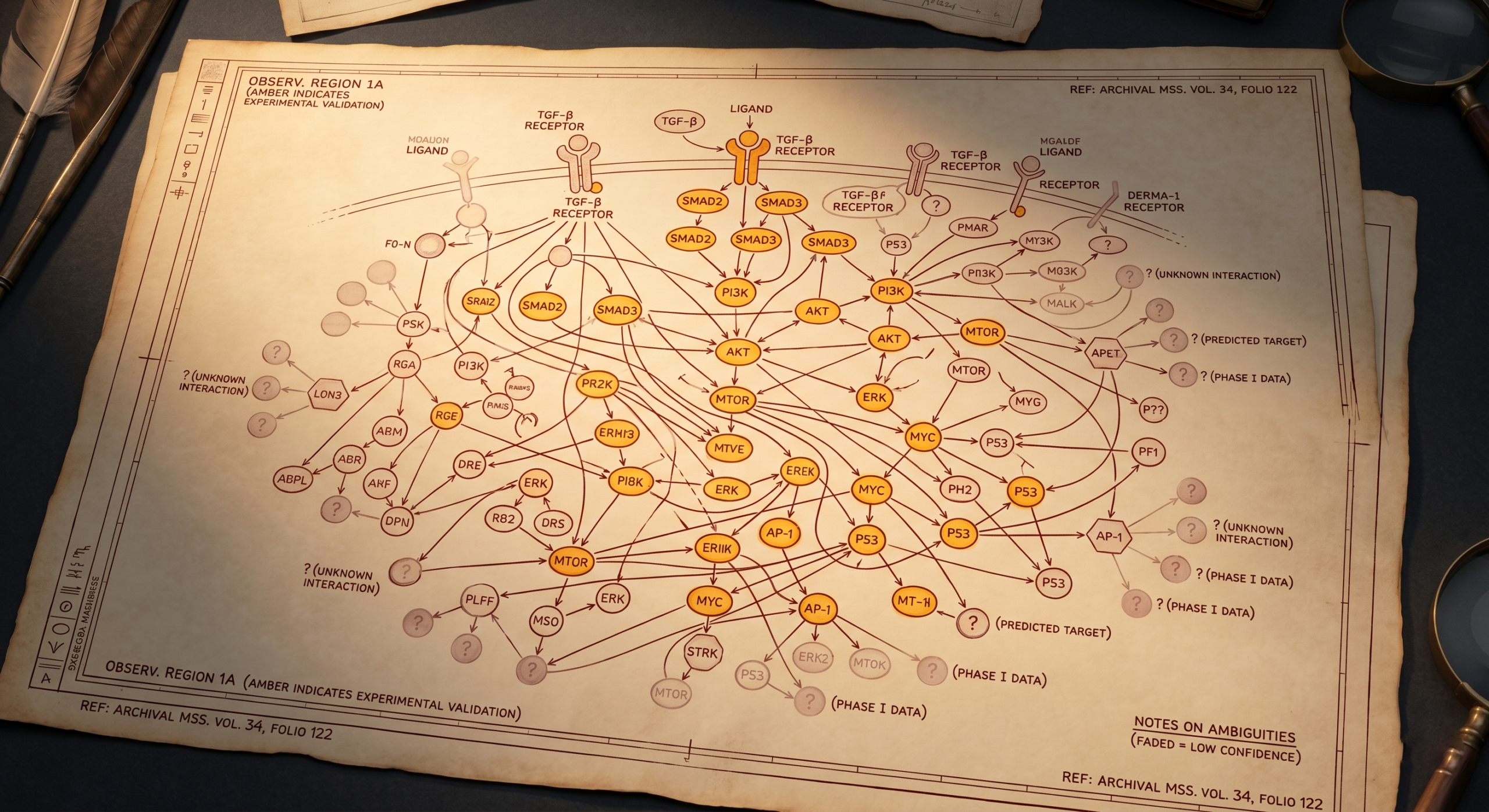 Archival molecular pathway map showing peptide signalling networks